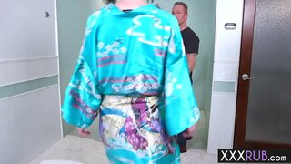 Naughty MILF massaeg a guys body and rode his big thing